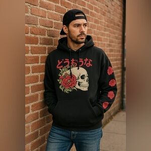 EUC Return to Sender Men's Black Hoodie with Skull and Floral Design Sz 2X